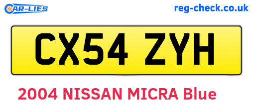 CX54ZYH are the vehicle registration plates.