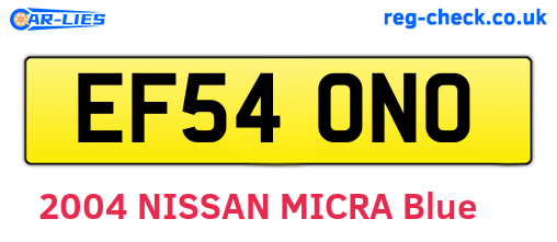 EF54ONO are the vehicle registration plates.