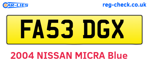 FA53DGX are the vehicle registration plates.