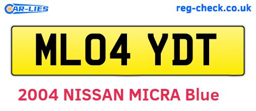 ML04YDT are the vehicle registration plates.