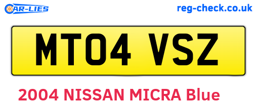MT04VSZ are the vehicle registration plates.