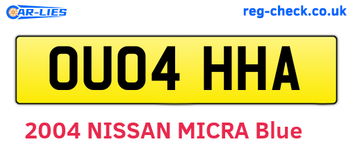 OU04HHA are the vehicle registration plates.