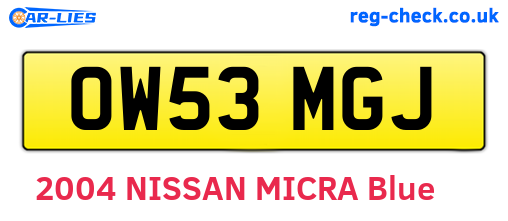 OW53MGJ are the vehicle registration plates.