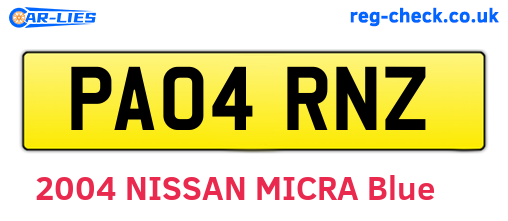 PA04RNZ are the vehicle registration plates.