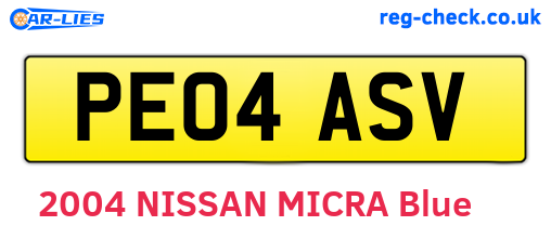 PE04ASV are the vehicle registration plates.