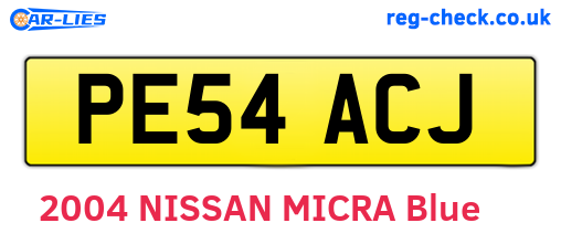 PE54ACJ are the vehicle registration plates.