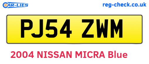 PJ54ZWM are the vehicle registration plates.
