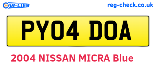 PY04DOA are the vehicle registration plates.