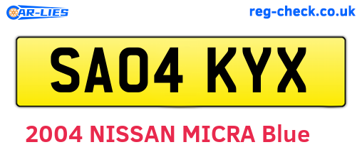 SA04KYX are the vehicle registration plates.
