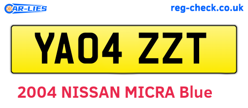 YA04ZZT are the vehicle registration plates.