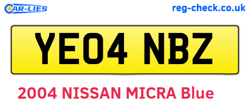 YE04NBZ are the vehicle registration plates.