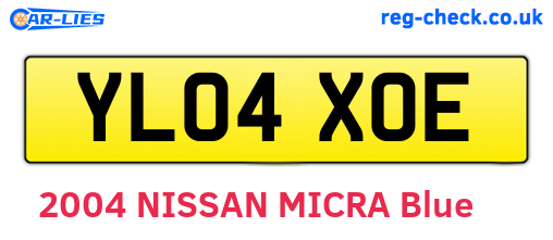 YL04XOE are the vehicle registration plates.