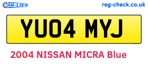 YU04MYJ are the vehicle registration plates.