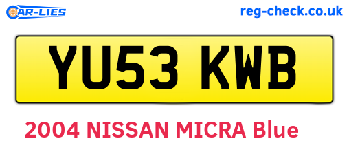 YU53KWB are the vehicle registration plates.
