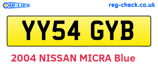 YY54GYB are the vehicle registration plates.