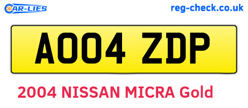 AO04ZDP are the vehicle registration plates.