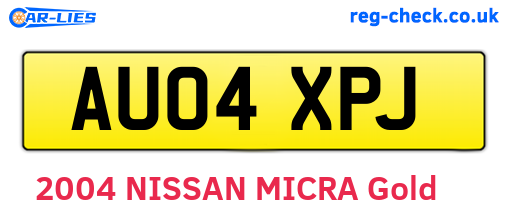 AU04XPJ are the vehicle registration plates.