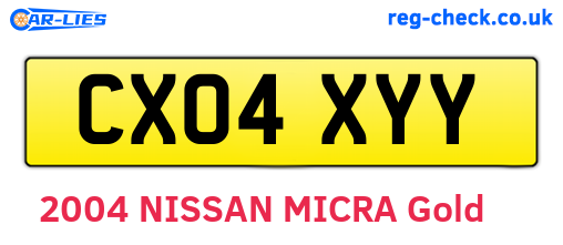 CX04XYY are the vehicle registration plates.