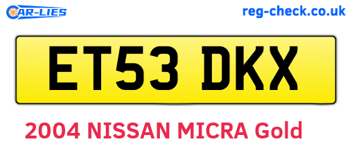 ET53DKX are the vehicle registration plates.
