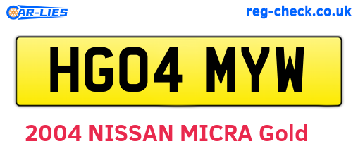 HG04MYW are the vehicle registration plates.