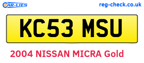 KC53MSU are the vehicle registration plates.