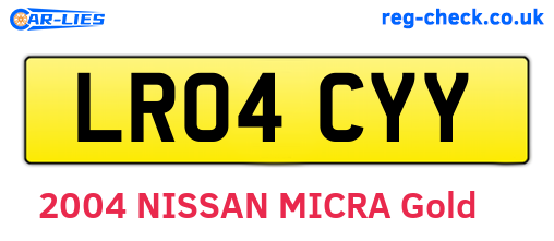 LR04CYY are the vehicle registration plates.