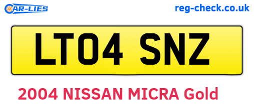 LT04SNZ are the vehicle registration plates.