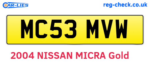 MC53MVW are the vehicle registration plates.