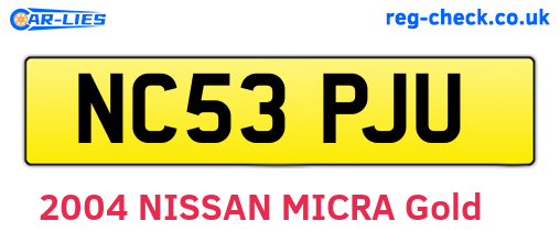 NC53PJU are the vehicle registration plates.
