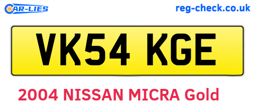 VK54KGE are the vehicle registration plates.