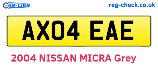AX04EAE are the vehicle registration plates.