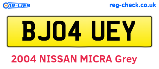 BJ04UEY are the vehicle registration plates.