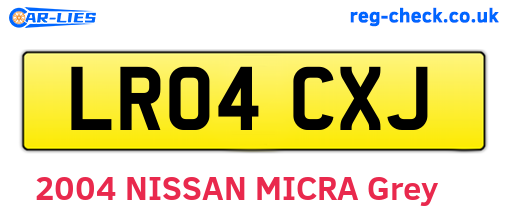 LR04CXJ are the vehicle registration plates.