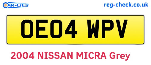 OE04WPV are the vehicle registration plates.