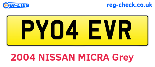 PY04EVR are the vehicle registration plates.