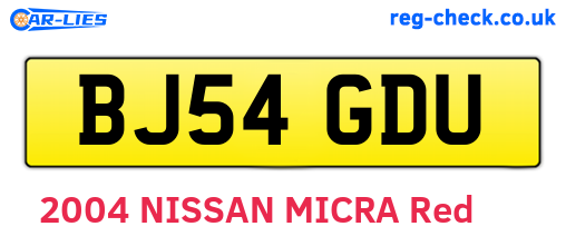 BJ54GDU are the vehicle registration plates.