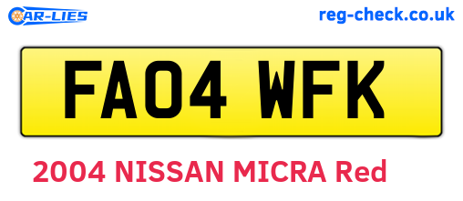 FA04WFK are the vehicle registration plates.