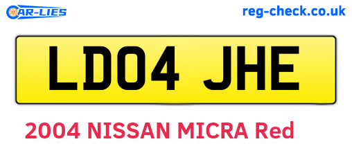 LD04JHE are the vehicle registration plates.