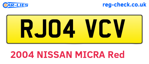 RJ04VCV are the vehicle registration plates.