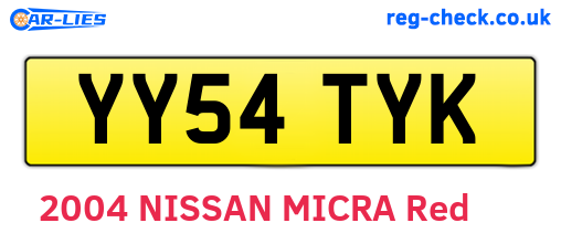 YY54TYK are the vehicle registration plates.