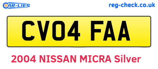 CV04FAA are the vehicle registration plates.
