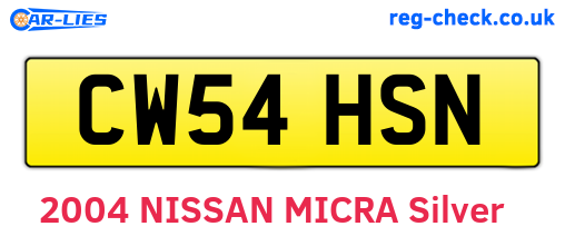 CW54HSN are the vehicle registration plates.