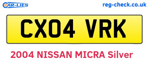 CX04VRK are the vehicle registration plates.