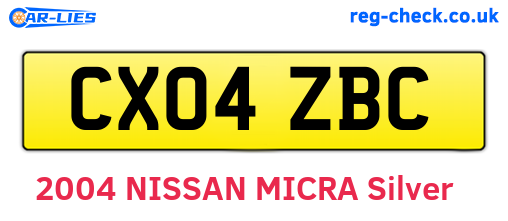CX04ZBC are the vehicle registration plates.