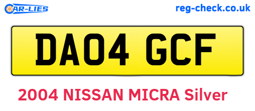 DA04GCF are the vehicle registration plates.