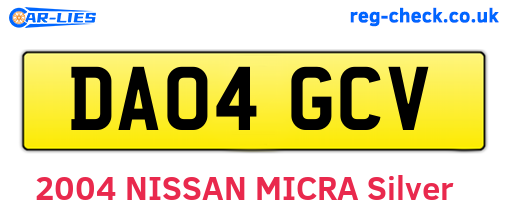 DA04GCV are the vehicle registration plates.