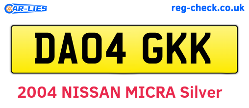 DA04GKK are the vehicle registration plates.