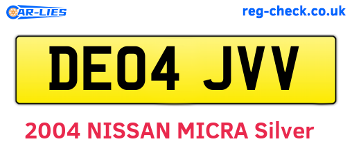 DE04JVV are the vehicle registration plates.