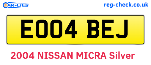 EO04BEJ are the vehicle registration plates.