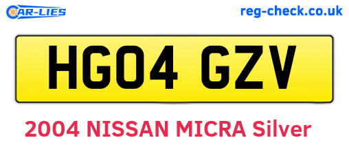 HG04GZV are the vehicle registration plates.